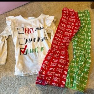 Kids Holiday Pajama Set - White Top with Red & Green Pants